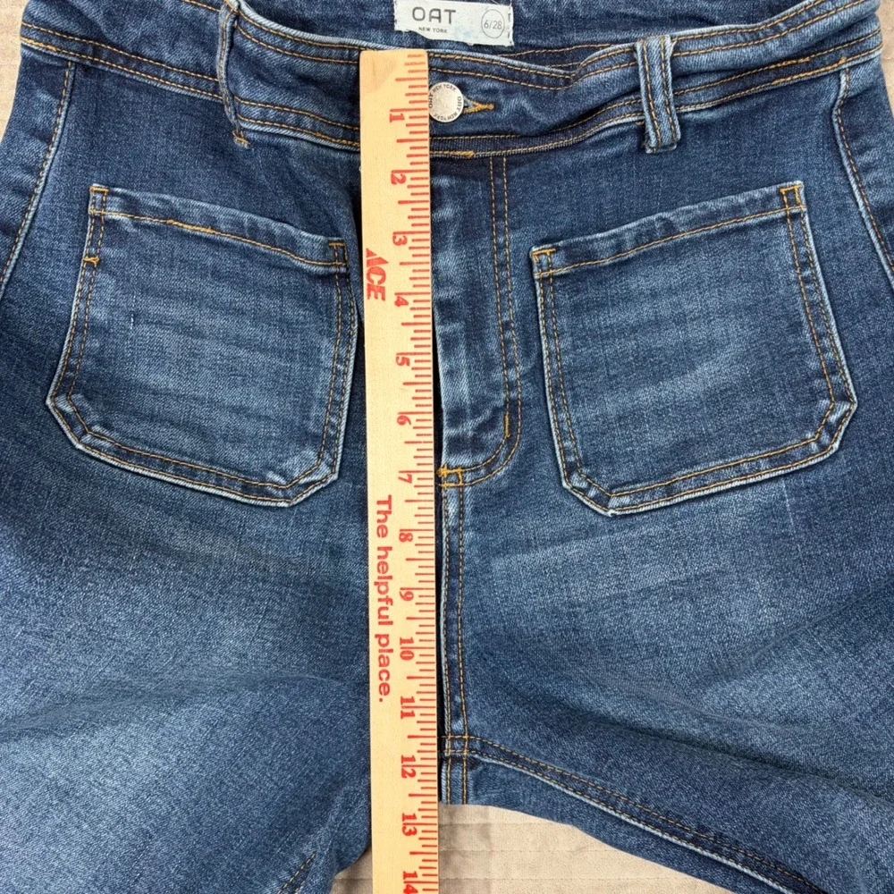OAT New York High Rise Wide Leg Raw Hem Blue Denim Jeans Womens Size 6/28